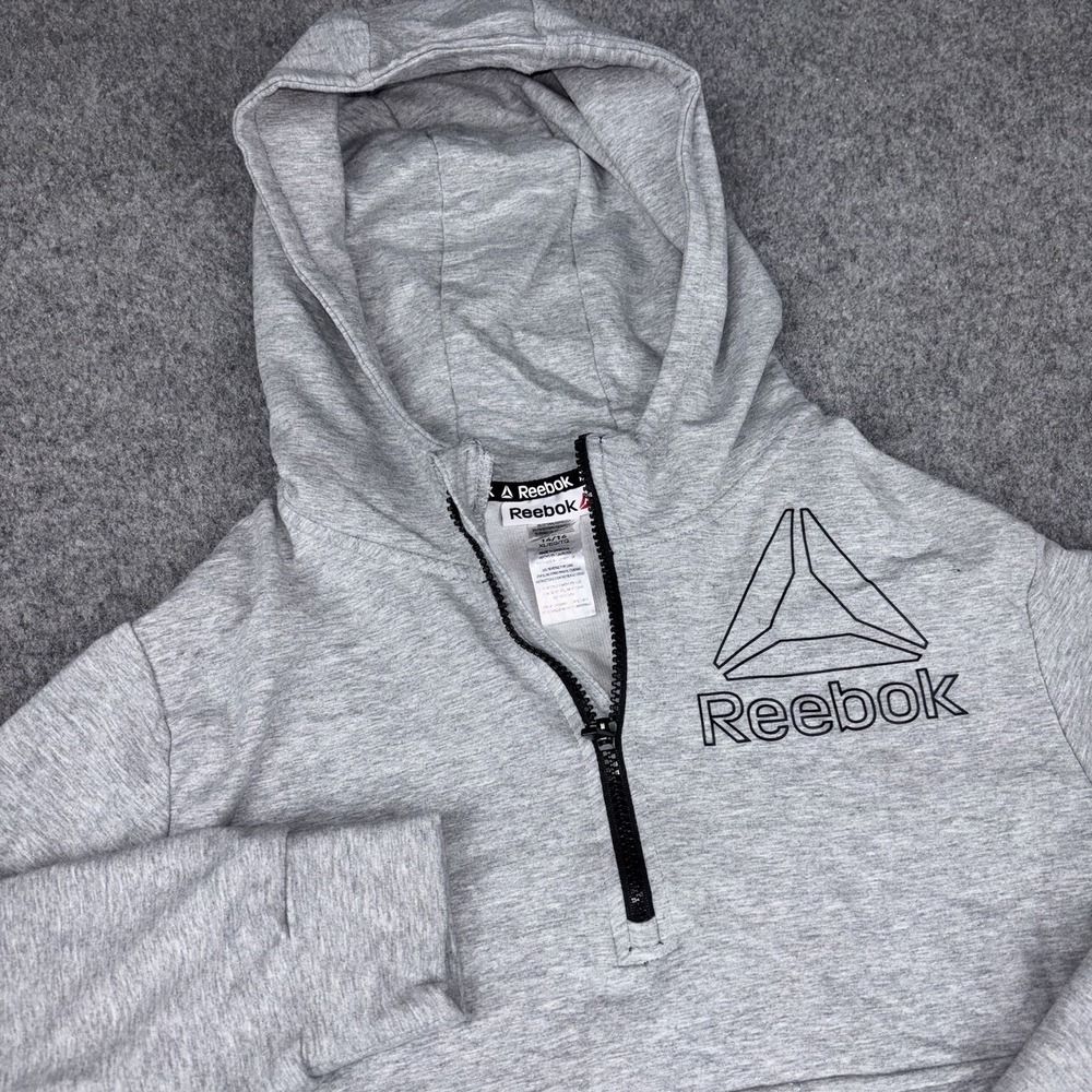 Reebok Hoodie Youth XL 14/16 Gray Quarter Zip Logo Pullover Athletic 1/4 Zip EUC
